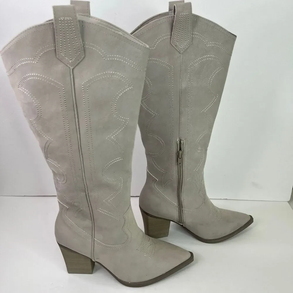 Mia Cowgirl Pull On Pinted Toes Boots Grey Size 8 #596
